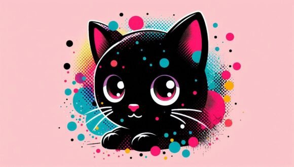 Download Adorable Black Kittenwith Neon Splashes - Black Collection