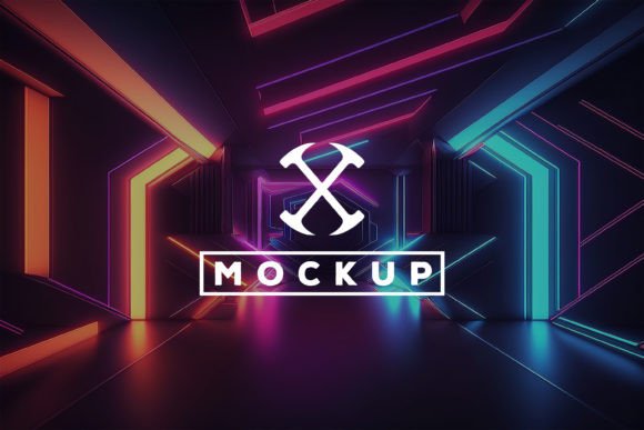 Download Logo Mockup with Neon Tunnel Background - Logo mockup Collection